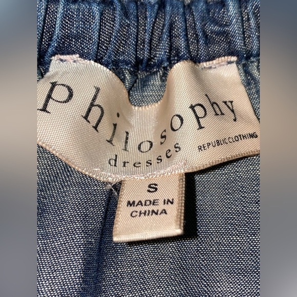 Philosophy Chambray Embroidered Floral Peasant Mini Dress‎ Women S Boho Pullover - Picture 3 of 8